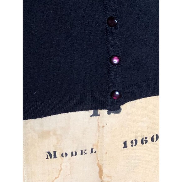 1990s-Y2K. TAKEOUT FAUX FUR Plush Soft Collar Black Cardigan Sweater. S-M - Picture 7 of 7